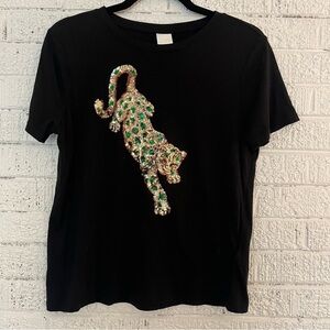 EUC H&M sequined leopard t-shirt, black, size medium